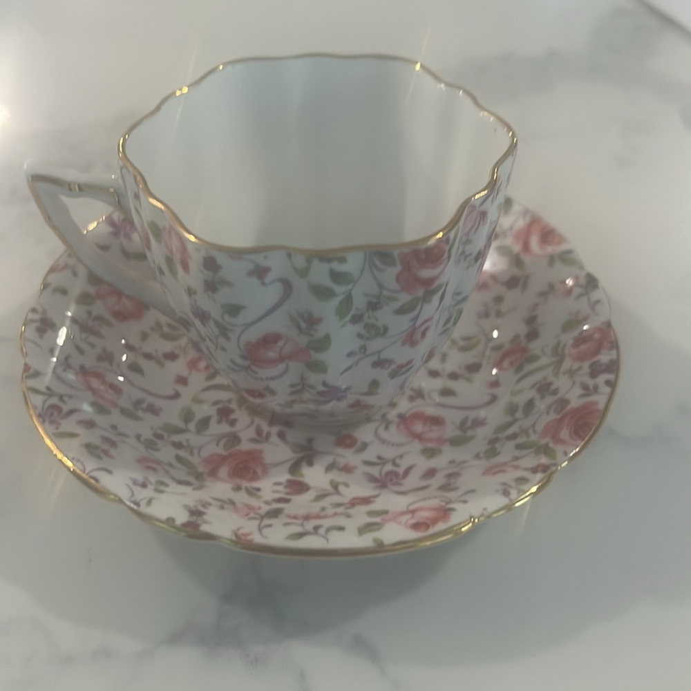 Vintage Clarence Bone China Rose Cup & Saucer - Ripon